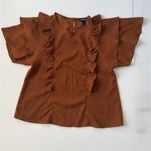 Express Brown Ruffle Top